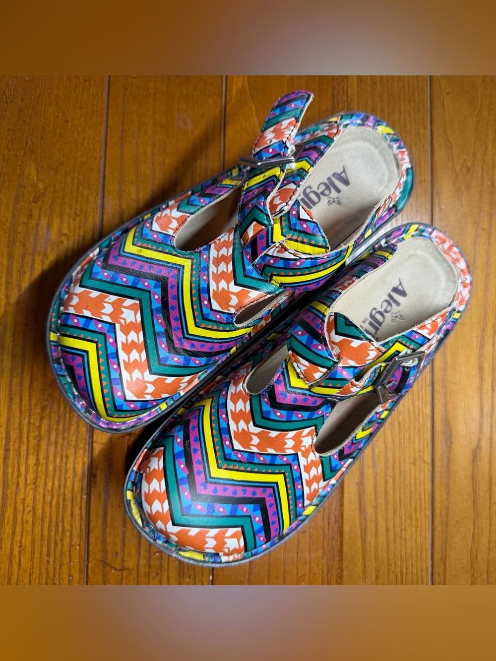 Alegria Donna Pro Tribe Print Leather Clogs Size 35 (US 5–5.5) Slip Resistant